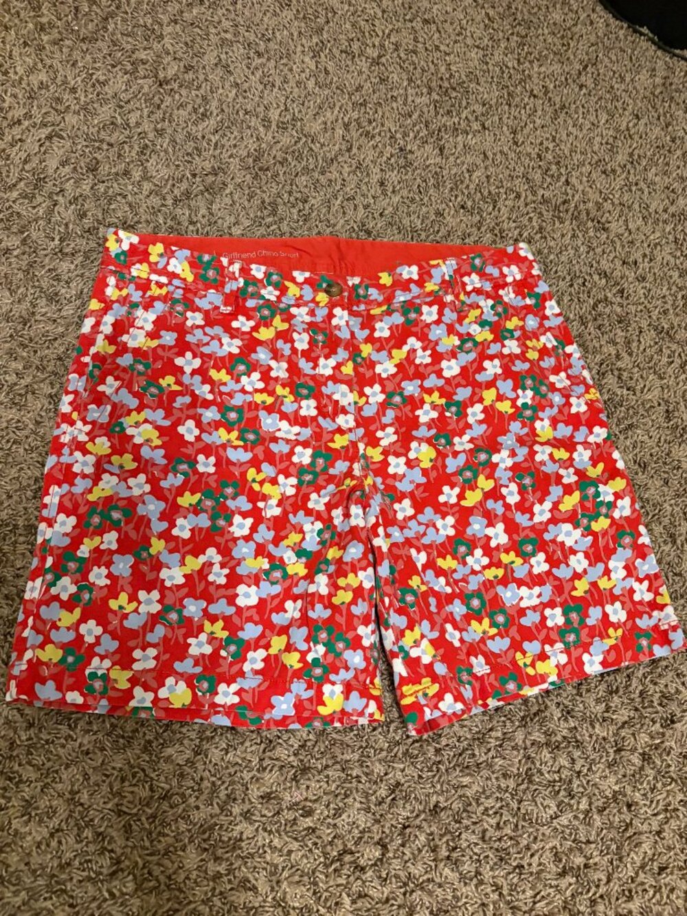 Talbots Girlfriend Chino Shorts Size 10 Red Floral Print Cotton Blend Pockets